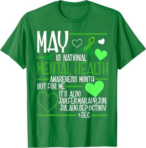 In May We Wear Green Mental Health Awareness Month Ribbon T-Shirt (Green, M)