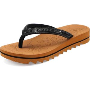 ONCAI Flip Flops for Women, Beach Thong Sandals Womens with Arch Support, Dressy Rhinestone Comfortable Yoga Mat and Non Slip Rubber Soles for Summer US Size 5-11 (8, Black/Khaki)