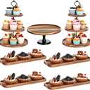 Havawish 7 Pcs Wood Dessert Table Display Set, 3 Tier Wooden Cupcake Stand Round Cake Stand Rectangular Serving Tray Platter for Display Tea Party Wedding Farmhouse(Natural Color)