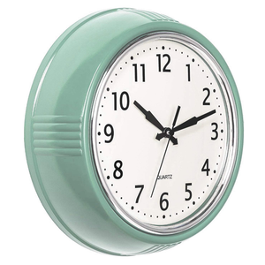 Bernhard Products Retro Wall Clock 12 Inch Seafoam Green Kitchen 50's Vintage Design Round Silent Non Ticking Battery Operated Quality Quartz Clocks for Home Office School Kids Bedroom Living Room