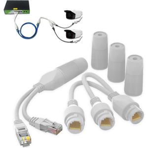 Ethernet Splitter, Waterproof PoE Combiner Splitter Adapter, Run 2 IP Cameras on 1 Network Cable