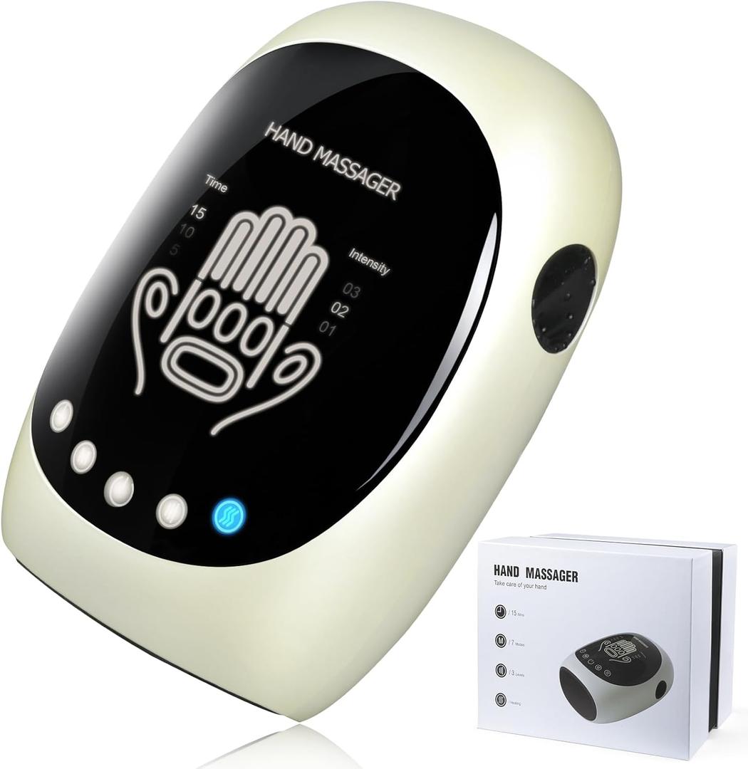 FSA Hand Massager with Heat and Compression for Arthritis Pain Relief, with 5-Finger Individual Therapy, Fits All Hand Sizes,Rechargeable & Portable (Beige)