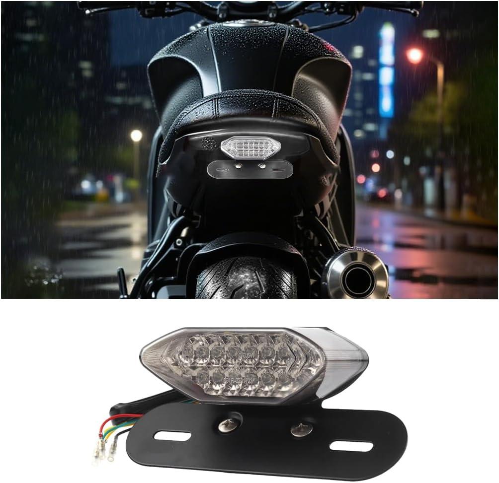 Motorcycle Tail Light, Motorbike Integrated Running Brake Stop Lamp with License Plate Bracket, Vehicle Turn Signal Lighting, Compatible With Motorbicycle Street Bike (Black/Black)