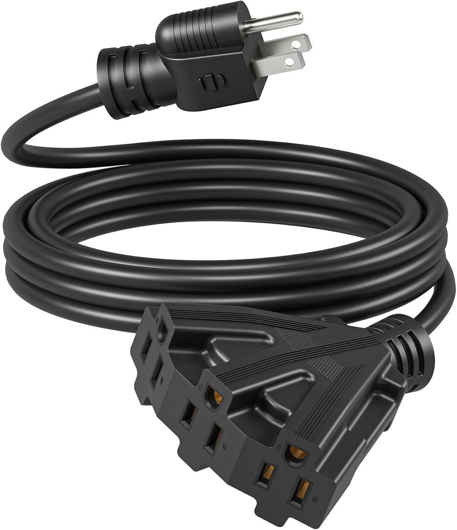 DEWENWILS 10FT Outdoor Extension Cord, Tri-Tap Extension Cord Splitter, 3 Outlet 16/3 SJTW Power Cable for Landscape Lighting String Lights, 13A/125V/1625W, ETL Listed, Black, 1 Pack