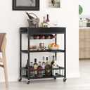 Bar Cart Serving Wine 3 Tier Home Rolling Rack with Wheels Mobile Kitchen Industrial Vintage Style Wood Metal Serving Trolley Serving Cart, Drink Cart for Living Room Kitchen