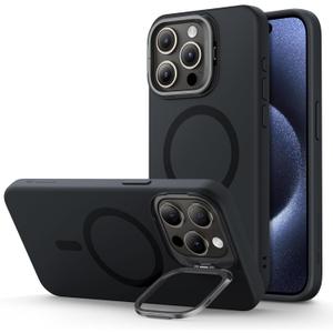 ESR for iPhone 15 Pro Max Case, MagSafe Silicone Case with Stand, Military-Grade Protection, Built-in Camera Stash Stand, Magnetic Phone Case for iPhone 15 Pro Max, Cloud Series, Black
