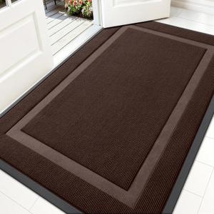 OLANLY Front Door Mat Indoor Outdoor Entrance, Waterproof All-Season, All-Weather Doormat, Sturdy Natural Rubber, Fade Resistant, Low Profile, Easy Clean Patio Porch Entryway Mat, 59x35, Dark Brown