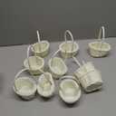 Geytetqi 10 PCS White Mini Wicker Baskets with Handles, 3.54 Inch Tiny Woven Storage baskets Small Woven Rattan Baskets with Handle for Picnics, Wedding Deco, Party Favors, Gift, Garden Deco(Round)