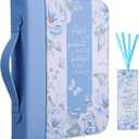 Bible Cover Case for Women with a Matched Bookmark Floral PU Leather Bible Cover Bag with Pockets and Zipper for Standard and Large Size Study Bible 10.8"x7.8"x2"