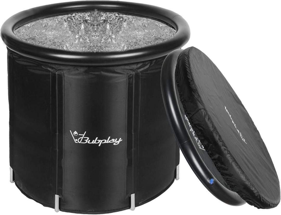 Bubplay Ice Bath Cold Plunge Tub with Cover for Indoor Outdoor for Recovery, Cold Water Therapy, Athletes & Adults -105 Gallons, Black, XL