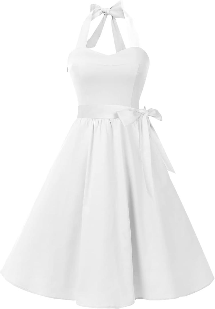 Topdress Women'sVintage Polka Audrey Dress 1950s Halter Retro Cocktail Dress (X-Large, White)