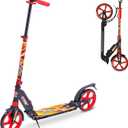 Skidee Adult & Teen Scooter Adjustable Height, Folding, Large Wheels, Lightweight, Durable, Anti-Shock Suspension, Up to 220 lbs (Starburst Orange)