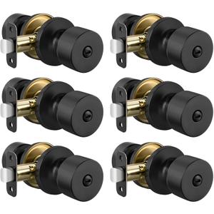 Haidms Matte Black Door Knobs Interior, Bedroom Door Knobs & Bathroom Privacy, Black Round Interior Door Knob 6 Pack