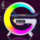 Wireless Speaker Charger Light,LED Bedside Lamp 4-in-1 Alarm Clock,Mood Light, Speaker & Wireless Charger ,G-Shaped Atmosphere Lamp Rgb Colour Changing Lamp for Bedroom,Birthday Gifts (White)
