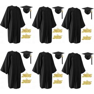 6Pcs Unisex Matte Graduation Cap and Gown 2025 2026 with Tassel for High School and College Graduation Size 42(4'9"-4'11")