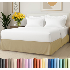 Pleated Bed Skirt Full Size - 3 Sided Pleated Bed Skirt Full - Ultra-Soft, Easy Fit with 12 Inch Tailored Drop - Hotel Quality, Wrinkle Free & Fade Resistant - for Women, Men, Kids and Teens - Beige