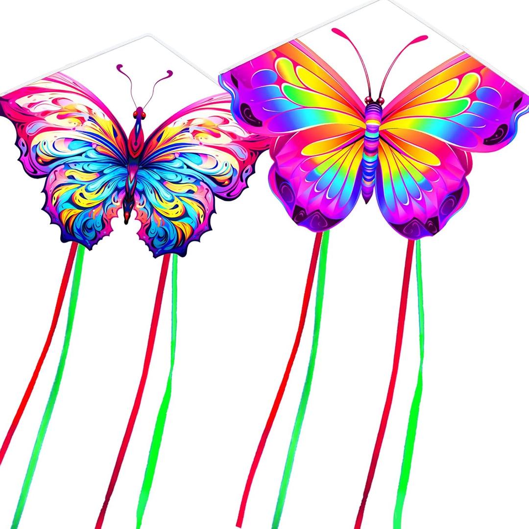 HENGDA KITE 2 Pack Butterfly Kite,for Kids and Adults,Easy to Fly,Excellent Fabric and Structure Design,The Pictures are Beautiful in high Definition,Suitable for Beginners (31x22)
