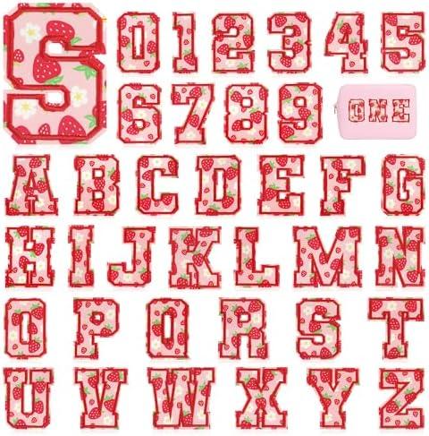 KINGSOW Strawberry Iron on Patches for Kids: 36PCS Preppy Letters A-Z and Numbers 0-9 Appliques for Clothing Backpacks Bags - Cute DIY Crafts for Parent-Child Activity Girls Daughter Gifts