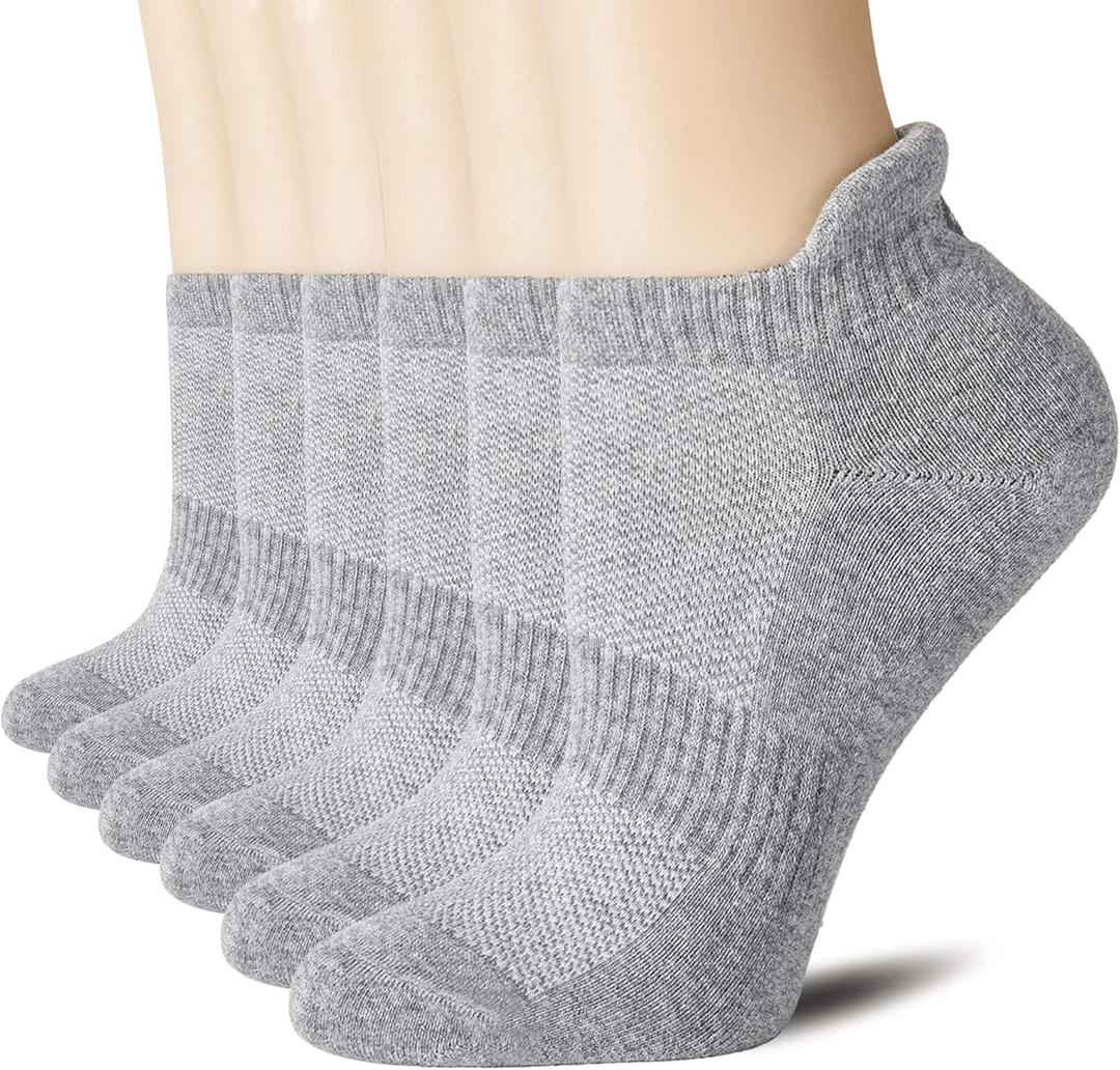 CS CELERSPORT 6 Pairs Ankle Athletic Running Socks Low Cut Sports Tab Socks for Men and Women, Small, Gey