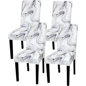 Gibelle Chair Covers for Dining Room Set of 4, Spandex Stretch Dining Room Chair Cover, Removable Washable Kitchen Parsons Chair Covers Seat Slipcovers, Grey Marble