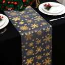 Snowkingdom 2 Pcs Christmas Snowflake Gold Table Runner, 108 Inch Sparkly Gold Glitter Metallic Foil Runners Decorations for Seasonal Winter Festival Holiday Home Party