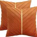 Tosleo Burnt Orange Velvet Throw Pillow Covers 20 x 20 inch Pack of 2 with Gold Leather Fall Decorative Couch Pillowcases Luxury Modern Pillow Cover for Living Room Bedroom Sofa Cushion Bed