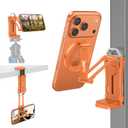 OMOTON TP02-Pro Magnetic Phone Holder for Vlogging, Content Creator Essentials with 1/4" Screw, Arca, Strong Back Magnet for Gym, Adjustable Phone Stand & Selfie Stick for iPhone 12-17 Series, Orange