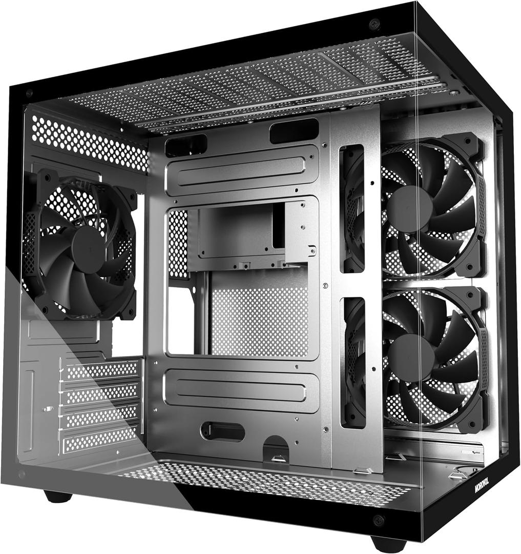 MOROVOL MATX PC Case,270 Panoramic Tempered Glass Panel Gaming PC Case,3 Fans Pre-Installed Micro-ATX Computer Case, USB 3.0,Black(V3) 