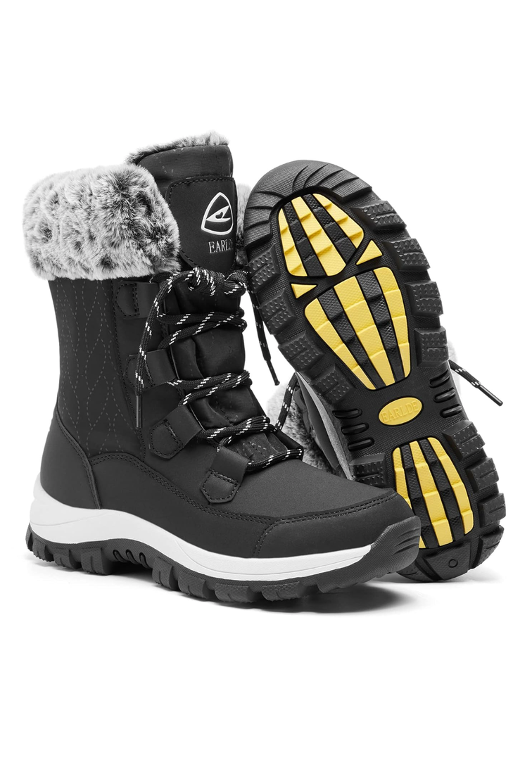 EARLDE Women’s Snow Boot With Waterproof Lace Up Mid-Calf Outdoor Winter Deep Tread Rubber Sole, 8