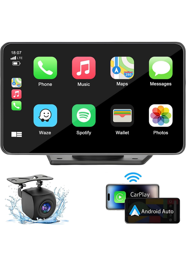 7" HD Portable Carplay Wireless Touch Screen Double Din Car Stereo Compatible Apple Carplay and Android Auto with GPS Navigation, Voice Control, Mirror Link, Bluetooth