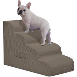Mesa Lemon Dog Steps for Small Dogs, 4-Step Pet Ramp Stairs for High Beds and Sofa, Non-Slip Pet Stairs for Small Dogs and Cats, Removable and Easy to Clean Cover, Light Brown