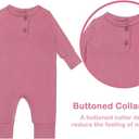 GUISBY Long Sleeve Baby Footless Pajamas with Buttons Cotton Sleepers with Zipper 3-Pack (0-3 Months, Beige-pink-purple)