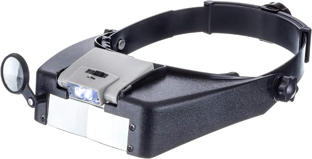 SE Illuminated Dual Lens Flip-In Head Magnifier, Head Magnifier, Tools for Repair & Precision Work, Adjustable Headlamp, 4.5X Loupe Magnifying, Black