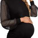 Women's Maternity Shirt Long Sleeve Top Swiss Dot Mock Neck Ribbed Knit Striped Ruched Side Blouse (Medium, Black)