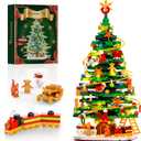 Christmas Tree with LED Light Building Blocks, Compatible with Lego Christmas Ornaments Set for Tabletop Home, Wreath Snowflake Xmas Decoration Stocking Stuffers Toy for Boys Girls Adults