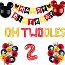 Mickey 2nd Birthday Decorations Boys Oh Twodles Balloons Boys Two Banner for Mickey Two Years Old Birthday Party Supplies Decorations