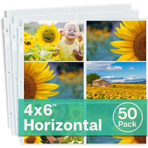 Dunwell 12x12 Scrapbook Page Protectors - 4x6 Photo Album Pages for 3-Ring Binder, (50-Pack, Horizontal Layout), Holds 600 Pictures, Durable Refill Sleeves, Scrapbooking, Fits Pioneer & WRMK Albums