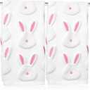 2pcs Easter Bunny Hand Towels Set 100% Cotton Soft Absorbent Spring Bathroom Hand Towels 14x29 Inch Cute Jacquard Easter Kitchen Decor Towels Holiday Kitchen Bathroom Decor Gift(White)