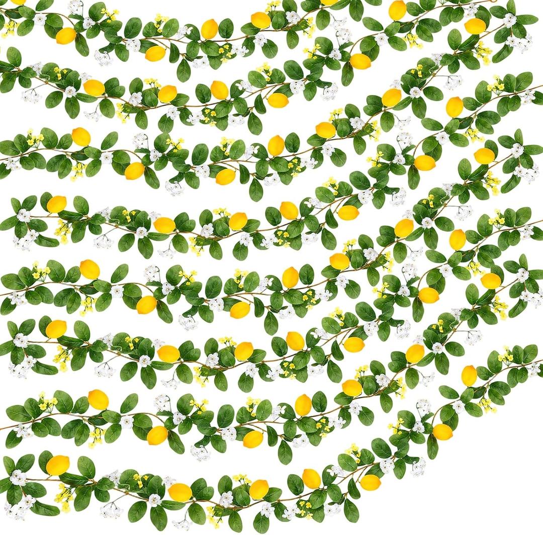 8 Pcs Artificial Lemon Flower Garland Vine, 56 Ft | Fake Yellow Lemon Vines Silk Flowers Hanging Floral Garlands Decoration for Room Wall, Flower Themed Party, Wedding Supplies