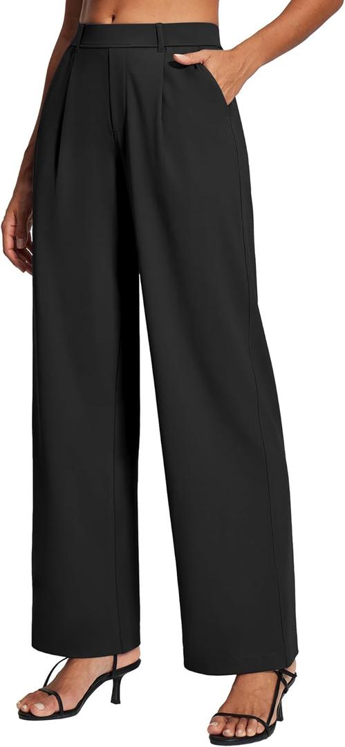 Ewedoos Dress Pants Women Wide Leg Woman Stretchy Work Pants Casual Trousers Slacks for Women Pull On Business Outfits (X-Small, Black)