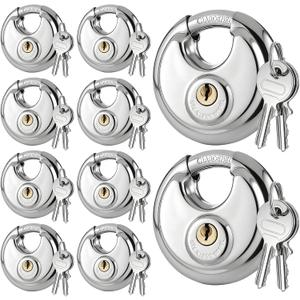 10Pcs Padlocks with 20 Keys, 2-3/4 Inch Wide Body Stainless Steel Heavy Duty Locks Waterproof & Rustproof Lock with 3/8 Inch Shackle for Outdoor Use Storage Unit Sheds Garages