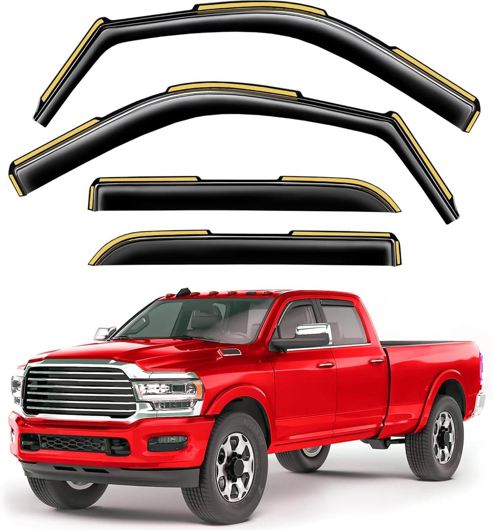 in-Channel Window Rain Guards Fit for Truck Dodge RAM 2500 3500 2019-2026 Crew Cab Extra Durable Window Visors Window Deflectors Vent Visors Vent Shades Car Accessories-4 pcs 2-Q07