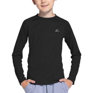 Willit Boy's UPF 50+ Sun Protection Shirt Long Sleeve Rash Guard Swim Shirts Youth SPF Fishing Quick Dry Shirt (3T, Black)