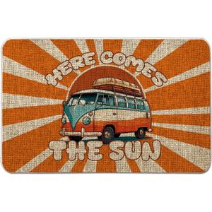 Summer Door Mat Here Comes The Sun Welcome Mat Outdoor Summer Hippie Decor Camping Entrance Rug Farmhouse Home Kitchen Floor Front Doormats 17 x 27 Inch