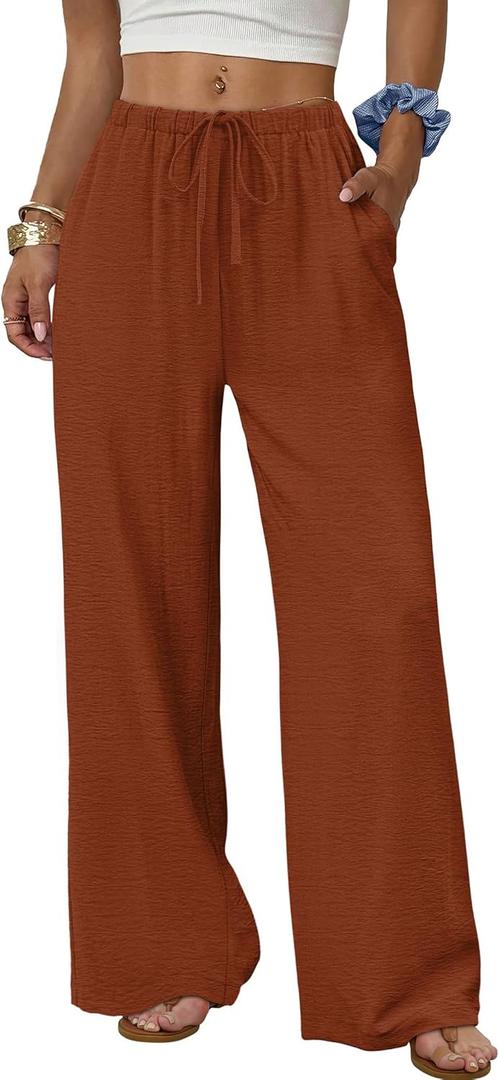 Sampeel Womens Pants Business Casual Outfits Summer Airport Travel Wide Leg Pants Work Office Fall Outfits 2026 Fashion Clothing Old Money Caramel XL