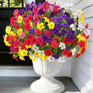 Artificial Flowers for Outdoors, 12 Bundles Mixed Color Artificial Petunias Fake Flowers for Outside, UV Resistant Realistic Silk Flowers for Decorations, Outdoor Faux Flowers Plants for Garden Porch