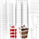 mwellewm 150 Packs Mini Dessert Cups with Spoons, Clear Plastic Dessert Parfait Cups for Parties, Dessert Shooters Fruit Ice Cream Pudding Appetizer Cups (Oval, Square,3oz, 5oz)