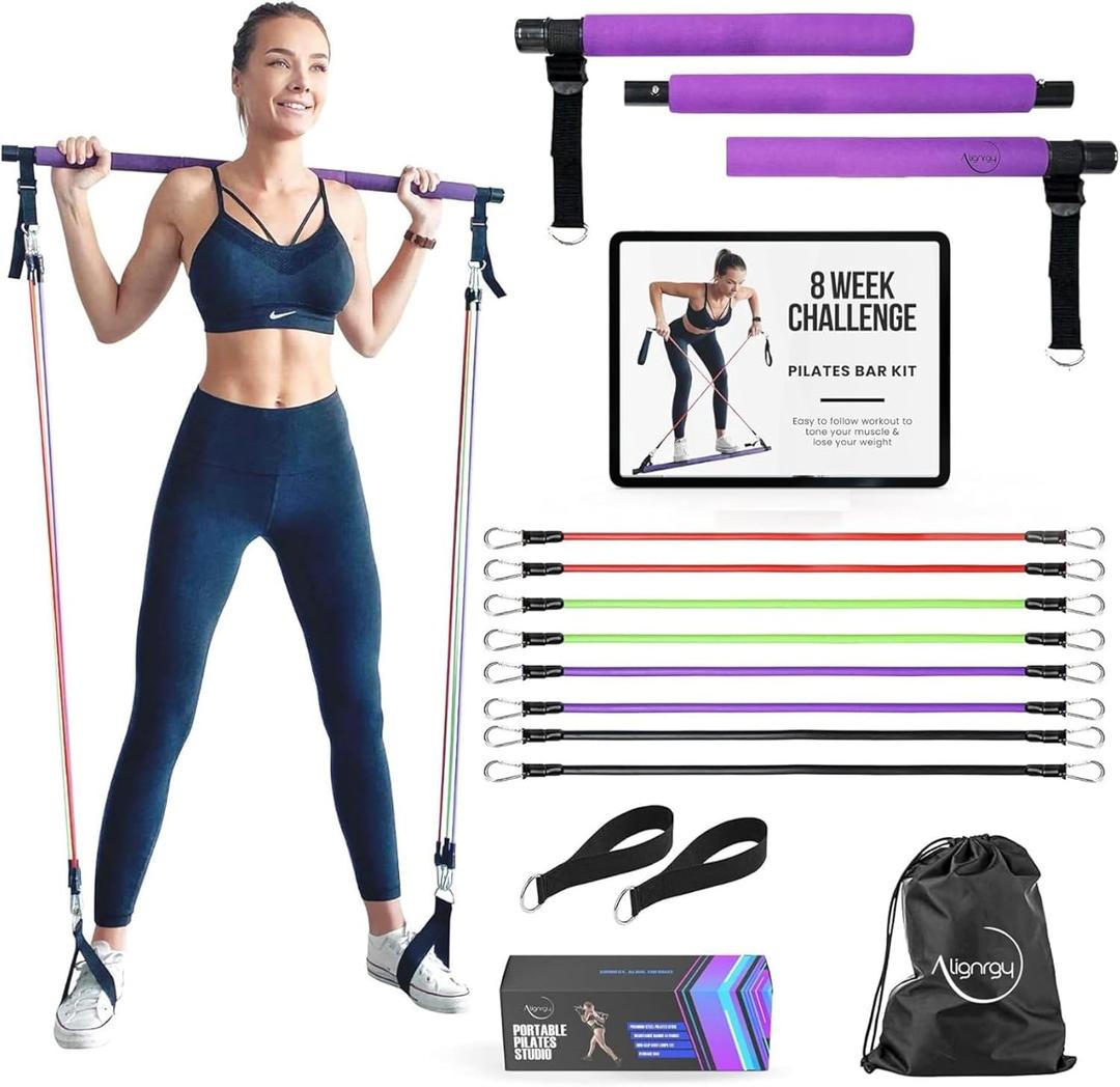 Portable Pilates Bar Kit with Resistance Bands (20, 30, 40, 50 LB) - 8 Week Video Program - Premium Quality Home Equipment 3 Section Pilates Bar with Resistance Bands Full-Body Portable Pilates Bar Kit with Resistance Bands (20, 30, 40, 50 LB) - 8 Week Video Program - Premium Quality Home Equipment 3 Section Pilates Bar with Resistance Bands Full-Body