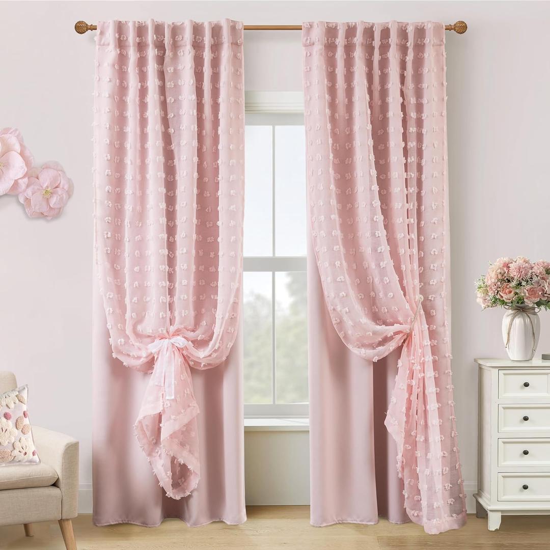 Cottage Core Whimsical Curtains,Pink Fairy Blackout Cottagecore Fancy Curtains for Living Room Bedroom 96 Inches Long, 50"W x 96"L