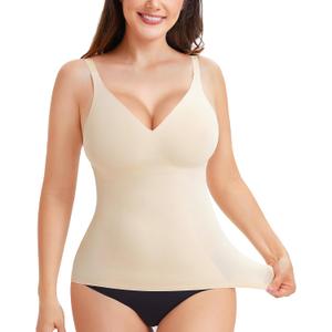 LODAY Compression Tank Tops for Women Tummy Control Shapewear Seamless Body Shaper Workout V-Neck Camisole Cami Tops (Large, Beige)